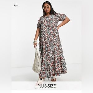 ASOS Plus Size Yours Red Floral Tiered Smock Maxi Dress